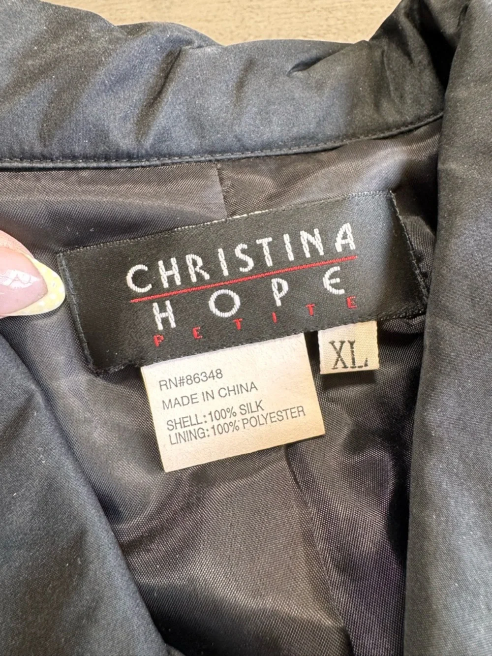 Vintage Silk Quilted Jacket Black Gold Floral Top XL Christina Hope